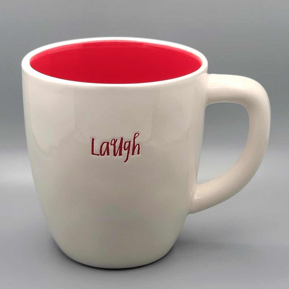 Rae Dunn Artisan Collection Laugh Script Font Coffee Mug by Magenta Red Letters